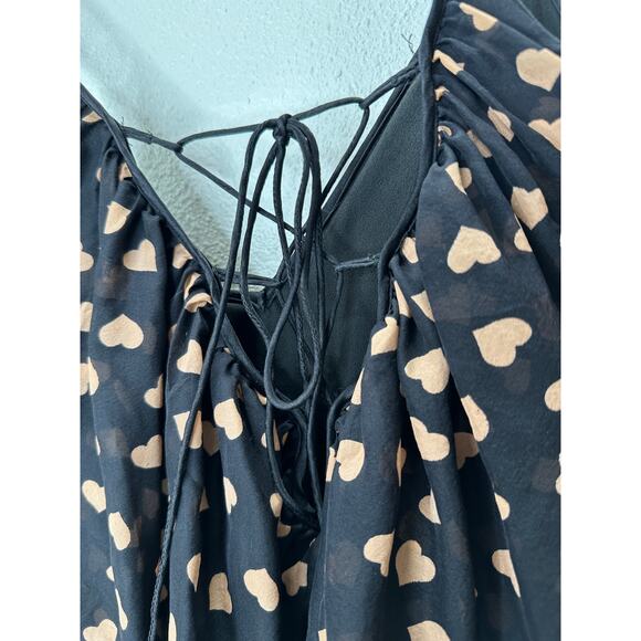 Carina Duek Black Peach Polka Dot Heart Vneck Tiered Ruffle Mini 40 / S - Picture 7 of 11